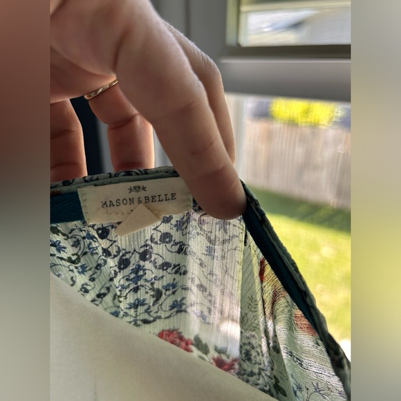 Mason & Belle Green Floral kimono Cover-up Size large Crocheted Lace Trim - Picture 6 of 6